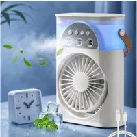 MOPUEA Ventilatorkombigerät Mobiler Luftkühler USB Ventilatorkombigerät Mit Sprühfunktion Leise, Leise Kühlung mit Sprühnebel Timer und 4000mAh Akku