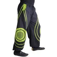 KUNST UND MAGIE Haremshose Hose Blume des Lebens Hippie Pluderhose Kordelzug Gürtelschlaufe Harem