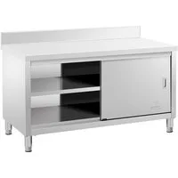 Royal Catering Arbeitstisch 150 x 70 cm Arbeitsschrank Schiebetüren Edelstahlschrank Aufkantung, verschiedene Größen