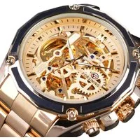 Rötting Design Automatikuhr Herrenuhr Armbanduhr Marke Forsining goldfarbenes Ziffernblatt, (inkl. Uhrenschatulle, auch zum Verschenken geeignet), Edelstahl, Skelett