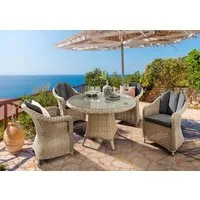 Destiny Garten-Essgruppe MALAGA LUNA 4 Se + Tisch Ø 100x75cm, natur meliert, (Set, 13-tlg., 4 Sessel inkl. Polster, Tisch mit aufgelegter Glasplatte), Aluminium, Polyrattan
