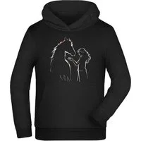 MyDesign24 Hoodie Kinder Kapuzen Sweatshirt - Pferde Hoodie Silhouette mit Frau Kapuzensweater mit Aufdruck i139