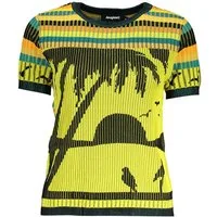 Desigual Strickpullover Damenpullover Gelb mit Rundhalsausschnitt und Kontrastdetails