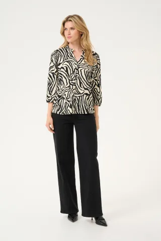 Langarm-Bluse Regular fit Black/Turtledove Print black white
