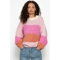 SASSYCLASSY Strickpullover Locker gestreifter Strickpullover in Rosa-Peach Oversize Grobstrickpullover Damen mit Blockstreifen