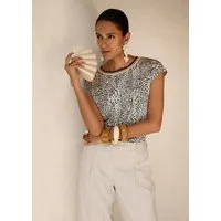 MADELEINE Kurzarmshirt Print-Shirt mit kurzem Arm, Leo-Muster Shirt mit Rundhalsausschnitt, Viskose-Mix