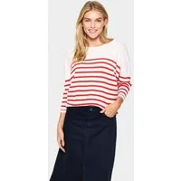 Saint Tropez Strickpullover MilaSZ R-neck Stripe Oversize Fit, Feinstrick, Viskosemischung