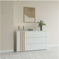 OTTO home Kommode Kommode Caleera mit Drehtür, 3 Schubladen und MDF-Lamellen, Kommode B/H/T 125/79,8/35 cm