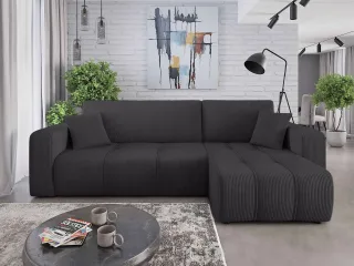Ecksofa mit Schlaffunktion Sofa DAGNY in Stoff Poso Schwarz Ottomane Rechts