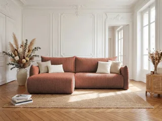 Ecksofa Schlafsofa MAILAND in Stoff Tilia Rostbraun Ottomane Links