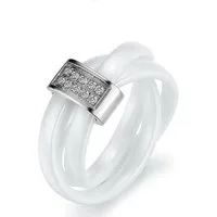 Kingka Fingerring Damen Ring 3-reihig verschlungen weiße Keramik Zirkonia nur Gr. 50,  Damen Schmuck mit Zirkonia zu Geburtstag, Weihnachten, Lagerabverkauf