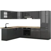 Vicco Winkelküche R-Line, Anthrazit Hochglanz/Anthrazit, 287 x 227 cm ohne Arbeitsplatte