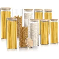 Arendo Aufbewahrungsbecher Glasbehälter-Set 10x 2,2 L Borosilikatglas mit Bambusdeckel, luftdicht, Borosilikatglas, Bambus, Silikon, (Vorratsbehälter-Set, 10-tlg., 10er Set), Hitzebeständig, umweltfreundlich, langlebig, mikrowellengeeignet