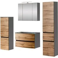welltime Badezimmer-Set Kaunas, (Set, 4-St), Waschtisch-Set (Breite 80 cm) mit Midischrank und Seitenschrank