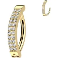 Taffstyle Bauchnabelpiercing Bauchpiercing Banane Clicker Scharnier Top Down Doppel Kristall Reihe (Bauchpiercing Banane Klicker Piercing mit Scharnier und funkelnden Kristallen), Aus hochwertigem Chirurgenstahl