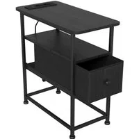 Simurq Beistelltisch schmal, Nachttisch, für Wohnzimmer, Schlafzimmer, 60x30x62cm (1Tisch, 1 Schublade, 2 Regalböden), mit Ladestation, USB & Steckdose