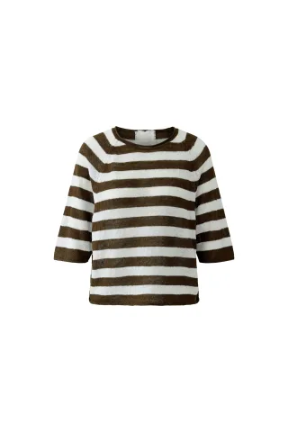 Oui - Leinen Pullover dk brown offwhite - Gr. - 42