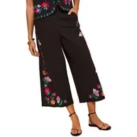 Love & Roses Leinenhose Love & Roses Hose mit Blumenstickerei (1-tlg)