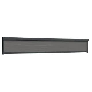 Außenrollo 4m breit, Eckig 90° Kasten 105 x 105 mm, Anthrazitgrau RAL 7016, 4000 x 600 mm, Tuch Dunkelgrau lichtdurchlässig, individuell konfigurieren