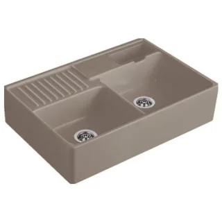 Villeroy und Boch Spülstein Doppelbecken 632392TR Ablaufgarnitur, Exzenterbetätigung, Resteschale, Timber