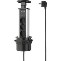 Sygonix STECKDOSENTURM 3FACH 1.5M M 2XUSB-A SY-4737794 Steckdosenleiste, versenkbar, mit USB-Ladeausgang