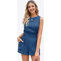 Imily Bela Hausanzug Damen Sommerliche 2-teilige Shorts-Sets (Set, 2 tlg., Ärmelloses Crop-Top + High-Waist-Shorts) Einfarbig