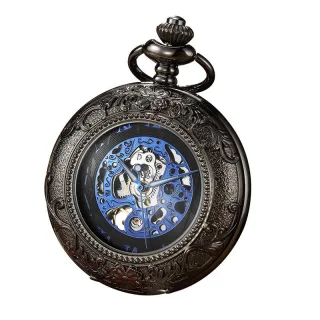 Vinatage Taschenuhr mit Skelett-Halbjäger-Motiv, mechanisch, Legierung, Schwarz
