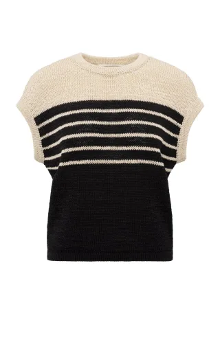 Yaya - Ärmelloses Stricktop mit Streifen beige/schwarz - Gr. - S