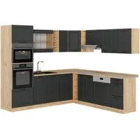 Vicco Winkelküche R-Line, Anthrazit Landhaus/Goldkraft Eiche, 247 x 237 cm, AP Eiche