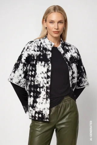 monari - Strickcape mit Jacquard-Muster schwarz gemustert - Gr. - 38
