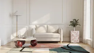 BRUNO Schlafsofa 120cm in Creme Ecru Beige | Pillow | stabiles Massivholz & Boxspringkomfort
