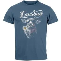 Neverless Print-Shirt Herren T-Shirt Trachtenshirt Hisch Alpen Edelweiß Schriftzug Lausbua mit Print