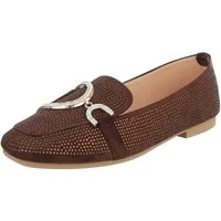 Ital-Design Elegante Loafers mit Schnalle für Damen - Bequem und stilvoll Slipper (91261599) Blockabsatz Mokassins in Braun