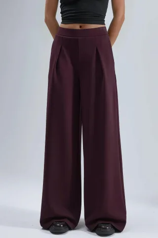 Elastische Taillen Falten Palazzo-Hose