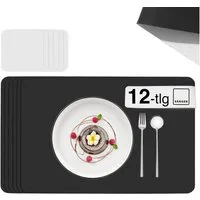 SÄNGER Platzset aus Kunstleder, (Set, 12-St., aus Platzdeckchen und Untersetzern, rechteckig), Schwarz + Weiß, 44,5x30cm, wendbare, abwischbare Tischsets