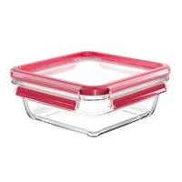 CLIP & CLOSE Glas-Frischhaltedose 0,8 Liter transparent/rot, quadratisch