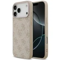 Guess Handyhülle MagSafe iPhone 17 Pro Max Kunstleder rosa Logo Metall goldfarben 6,9 Zoll, Kantenschutz