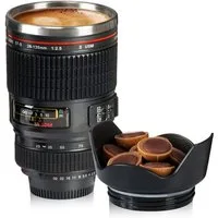 Goods+Gadgets Tasse Kamera Objektiv Thermobecher – Kaffee-Tasse für Fotografen & unterwegs, Edelstahl, Kaffee to-go Becher 300 ml