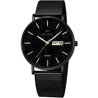 S&T Design Quarzuhr Mesh Armbanduhr Herren Uhr Elegant Mesh Analog Uhr, (inkl. Geschenketui, Werkzeug zum verstellen), Edelstahl Wasserdicht Datum Sternenhimmel Männer Geschenk