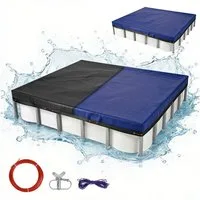 Clanmacy Pool-Abdeckplane Pool-Abdeckplane PE rechteckig Blau/Schwarz mit Ösen & Stahlseil