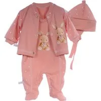 La Bortini Strampler Baby Anzug Erstlingsausstattung Set in Puderrosa mit Hasen aus reiner Baumwolle, 44 50 56 62 68 74