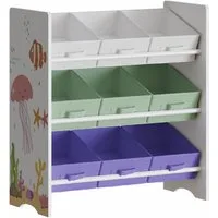 en.casa Kinderregal, »Boiro« Spielzeugregal mit 9 Boxen Aqua Dream-Motiv