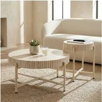 PPkrimnel Couchtisch Beistelltisch 2er-Set, Travertin-Optik, 70x36cm & 40x46cm (2-St), Metallrahmen für Wohnzimmer, Schlafzimmer und Büro