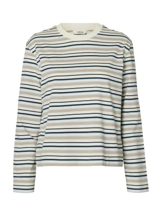 selected women - SLWESSENTIAL LS STRIPED BOXY TEE NOOS Cashmere Blue - Gr. - S