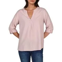 DENIMFY Hemdbluse Damen Leinen Bluse DFSara Regular Fit Tunika mit V-Ausschnitt und Serafino Kragen