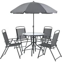 en.casa Gartenlounge-Set, (6-tlg., 4 Stühle, 1 Tisch, 1 Sonnenschirm), »Milagro« Lounge Garnitur mit 4 Stühlen und Sonnenschirm Dunkelgrau