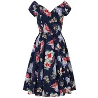 Hell Bunny A-Linien-Kleid Misa Swing Dress Retro Blumenmuster Kranich Vintage Tropical Flowers