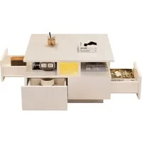 Merax Couchtisch hochglanz Sofatisch Beistelltisch mit LED-Beleuchtung & USB-Anschluss (Kaffeetisch mit App-gesteuerter Beleuchtung, 1-St), Wohnzimmertisch mit 4 Schubladen und 3-Stufen-Design, 70x70x40cm