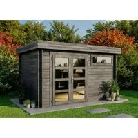 Alpholz Gartenhaus Holz Set - Leandro, BxT: 394x268 cm, (Set), in Imprägniert (Grau) Inkl. Fußboden & Dacheindeckung