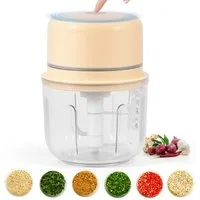 BlingBin Zerkleinerer Electric Chopper 450ml, 3-Klingen-Kopf,Multizerkleinerer Elektrisch, 30 W, Kleiner Mixer Für Fleisch,Babynahrung,Obs,Camping,USB Wiederaufladbar